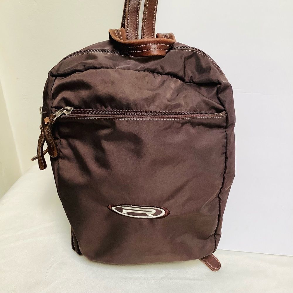 ROOTS CANADA BROWN BACKPACK LEATHER NYLON EUC